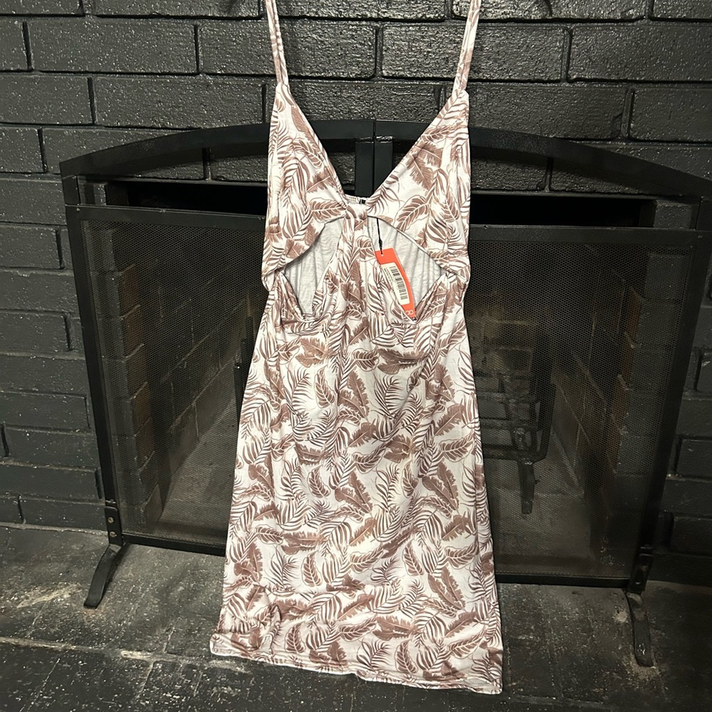 Brown palm leaf mini dress